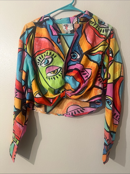 Live 4 Truth Tops - Live 4 Truth Colorful Abstract Art Long Sleeve Blouse Women's Size S Crop